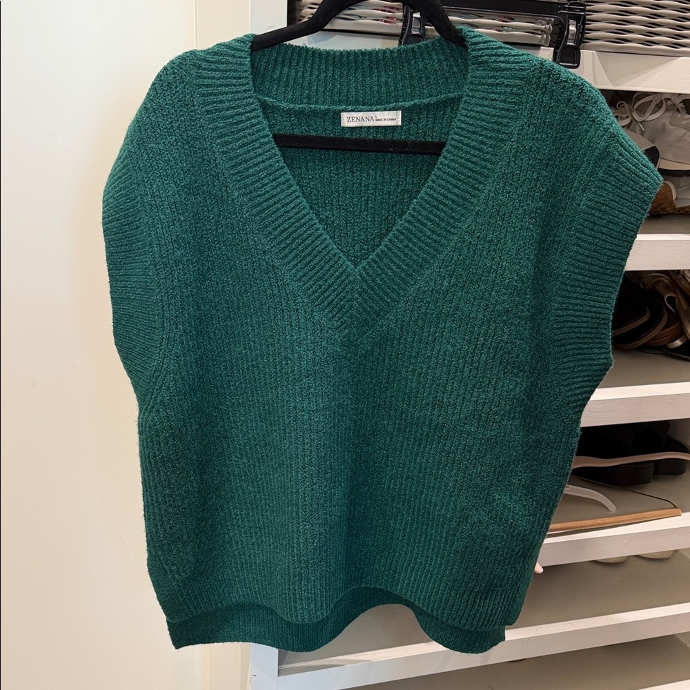 Zenana Outfitters Deep Teal V-Neck Knit Sweater Vest